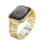 For Apple Watch Series 2 38mm Butterfly Buckle 5-Beads Metal Watch Band(Gold White)