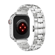 For Apple Watch 42mm Butterfly Buckle 5-Beads Metal Watch Band(Silver White)