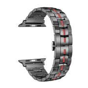 For Apple Watch 38mm Butterfly Buckle 5-Beads Metal Watch Band(Black Red)