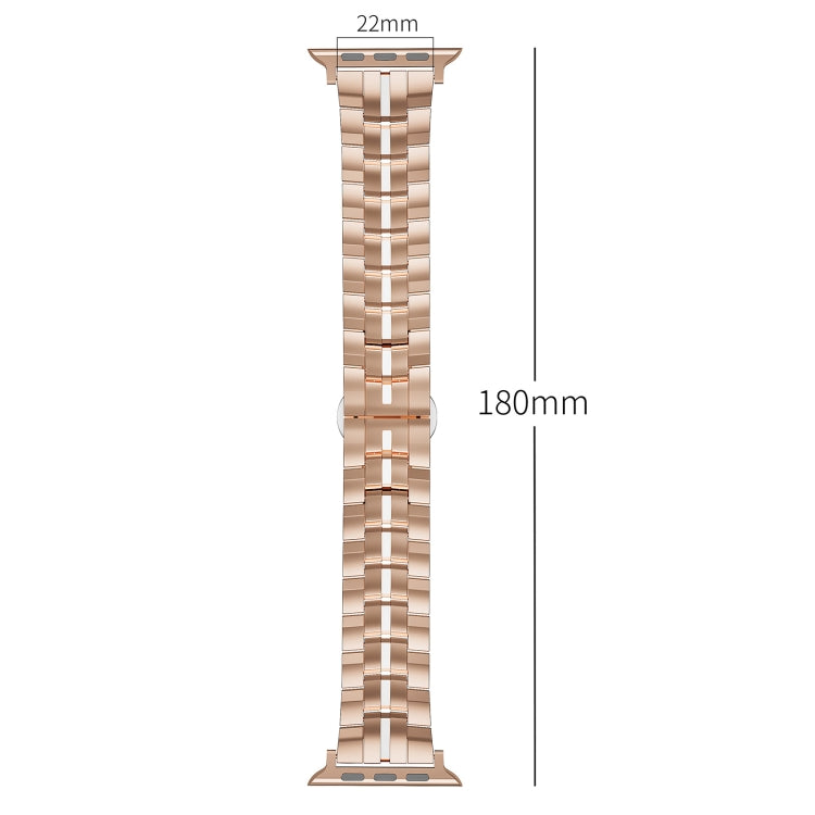 For Apple Watch Series 3 38mm Butterfly Buckle 5-Beads Metal Watch Band(Gold White) - Watch Bands by PMC TechLife | Online Shopping South Africa | PMC TechLife