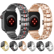 For Apple Watch Series 6 44mm Butterfly Buckle 5-Beads Metal Watch Band(Silver Black)