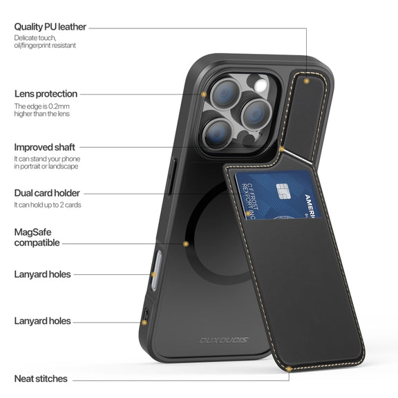 For iPhone 16 Pro Max DUX DUCIS Rafi II Series MagSafe Magnetic Holder RFID Phone Case(Black)