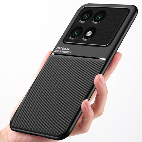 For Xiaomi Redmi K70 Classic Tilt Strip Grain Magnetic Shockproof PC + TPU Phone Case(Black)