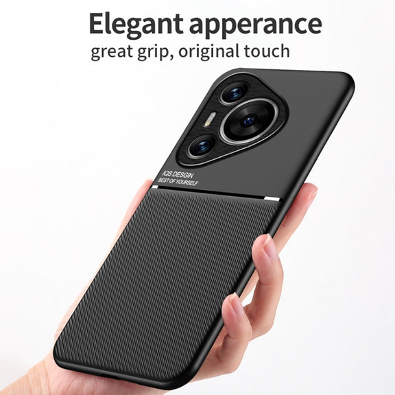 For Huawei Pura 70 Classic Tilt Strip Grain Magnetic PC Hybrid TPU Phone Case(Black)