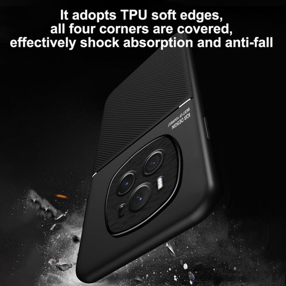 For Honor Magic6 Pro Classic Tilt Strip Grain Magnetic PC Hybrid TPU Phone Case(Black)