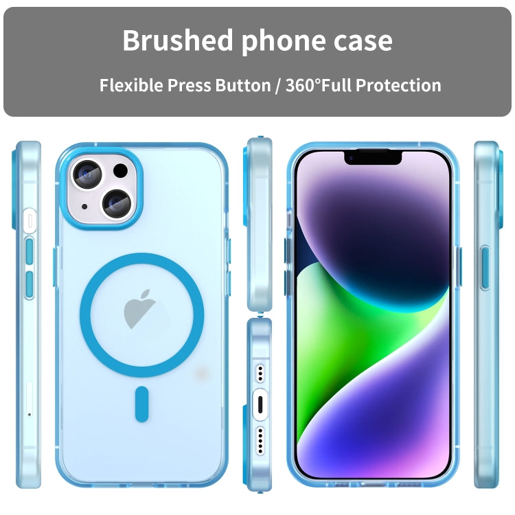 For iPhone 16 MagSafe Frosted Translucent TPU + PC Full Coverage Phone Case(Blue)