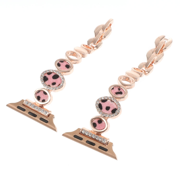 For Apple Watch SE 2023 40mm Leopard Rhinestones Metal Chain Watch Band(Rose Gold) - Watch Bands by PMC TechLife | Online Shopping South Africa | PMC TechLife