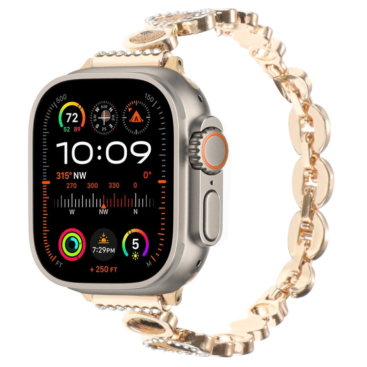 For Apple Watch Ultra 2 49mm Leopard Rhinestones Metal Chain Watch Band(Gold) - Watch Bands by PMC TechLife | Online Shopping South Africa | PMC TechLife
