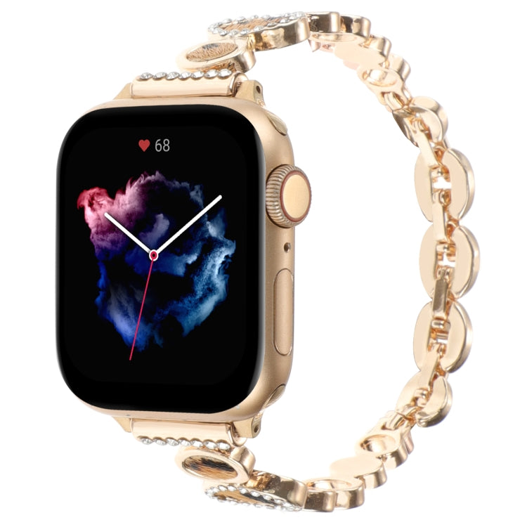 For Apple Watch Series 9 41mm Leopard Rhinestones Metal Chain Watch Band(Gold) - Watch Bands by PMC TechLife | Online Shopping South Africa | PMC TechLife