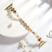 For Apple Watch Series 9 41mm Leopard Rhinestones Metal Chain Watch Band(Gold)