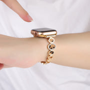 For Apple Watch Series 9 41mm Leopard Rhinestones Metal Chain Watch Band(Gold)