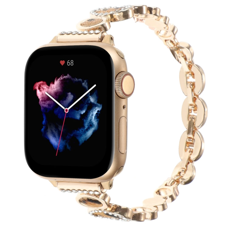 For Apple Watch SE 40mm Leopard Rhinestones Metal Chain Watch Band(Gold) - Watch Bands by PMC TechLife | Online Shopping South Africa | PMC TechLife
