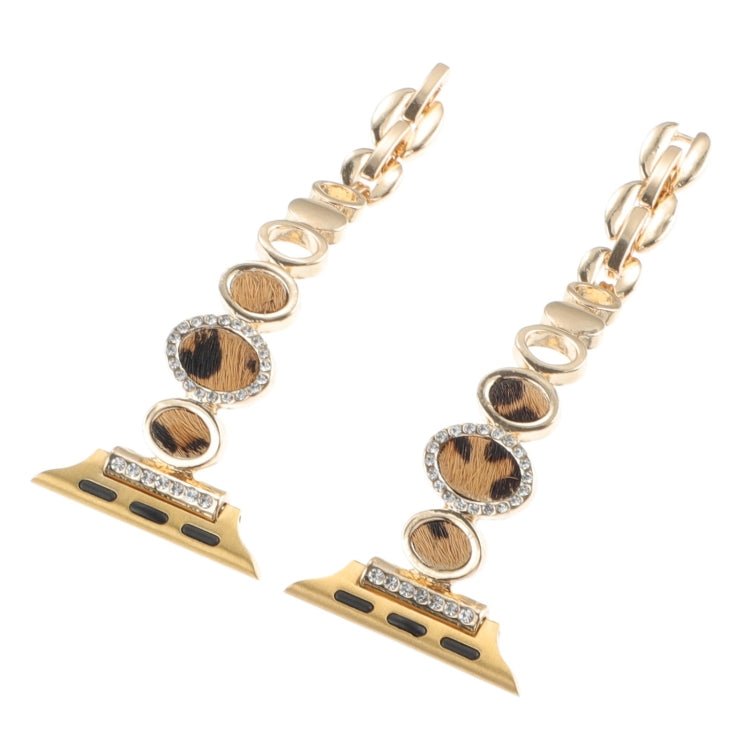 For Apple Watch Series 5 44mm Leopard Rhinestones Metal Chain Watch Band(Gold) - Watch Bands by PMC TechLife | Online Shopping South Africa | PMC TechLife