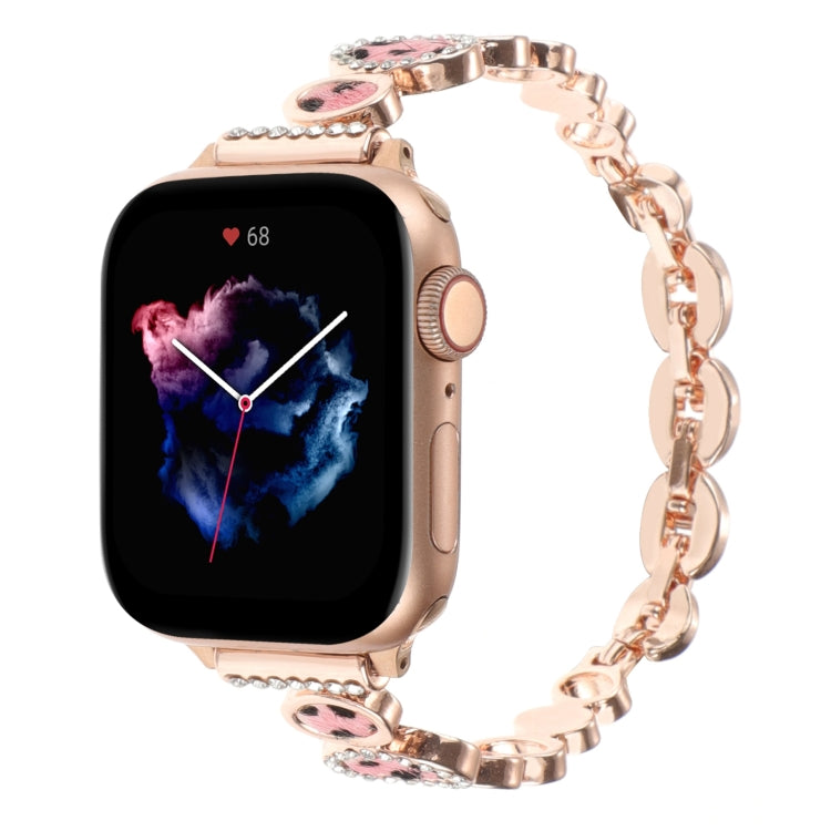 For Apple Watch Series 5 40mm Leopard Rhinestones Metal Chain Watch Band(Rose Gold) - Watch Bands by PMC TechLife | Online Shopping South Africa | PMC TechLife