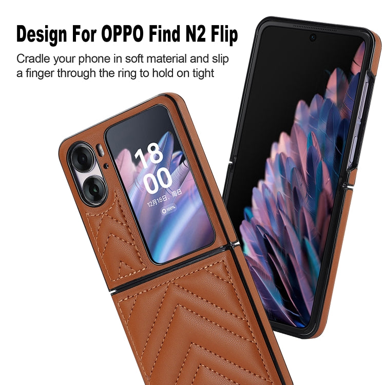 For OPPO Find N2 Flip V-shaped Folding Phone Case(Brown) - OPPO Cases by PMC TechLife | Online Shopping South Africa | PMC TechLife | Buy Now Pay Later Mobicred