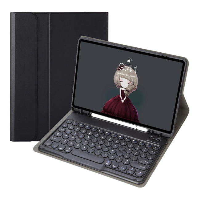 For Samsung Galaxy Tab S10 FE / S9 FE / S9 Candy Color TPU Round Keycap Bluetooth Keyboard Leather Case with Pen Slot(Black)