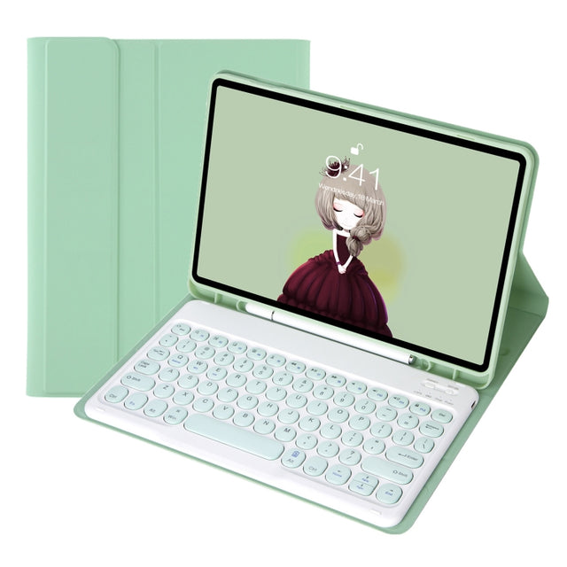 For Samsung Galaxy Tab S10 FE / S9 FE / S9 Candy Color TPU Round Keycap Bluetooth Keyboard Leather Case with Pen Slot(Light Green)