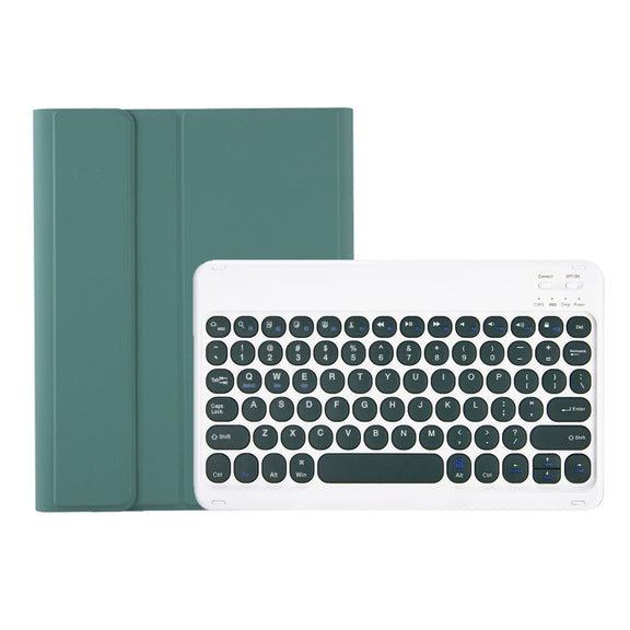 For Samsung Galaxy Tab S9 FE Candy Color TPU Round Keycap Bluetooth Keyboard Leather Case with Pen Slot(Dark Green)