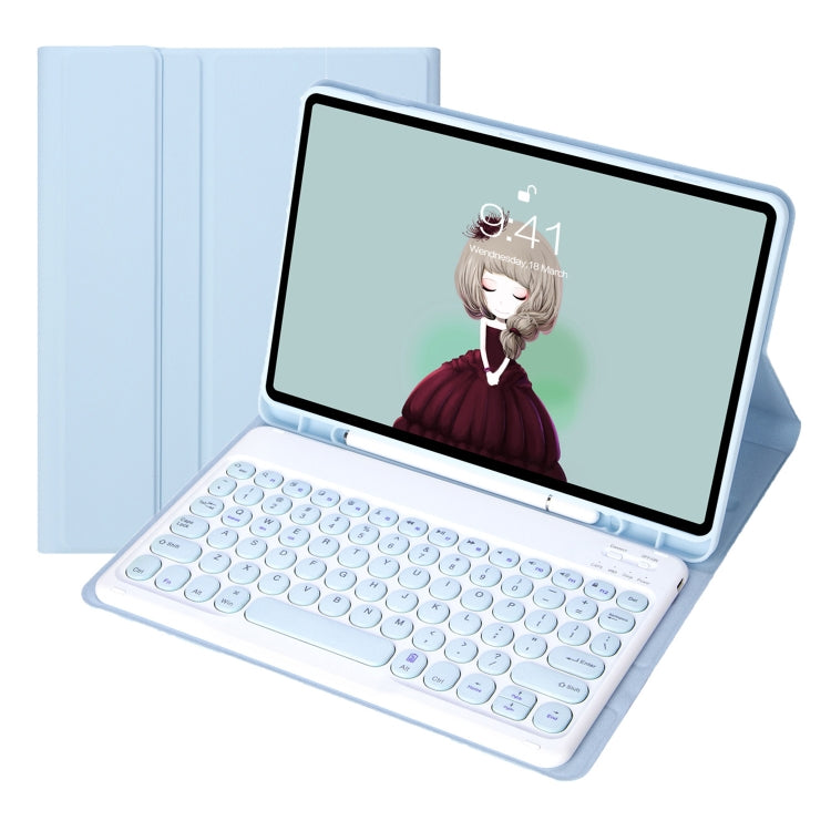 For Samsung Galaxy Tab S10 FE / S9 FE / S9 Candy Color TPU Round Keycap Bluetooth Keyboard Leather Case with Pen Slot(Ice Blue) - Samsung Keyboard by PMC TechLife | Online Shopping South Africa | PMC TechLife | Buy Now Pay Later Mobicred