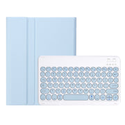 For Samsung Galaxy Tab S10 FE / S9 FE / S9 Candy Color TPU Round Keycap Bluetooth Keyboard Leather Case with Pen Slot(Ice Blue)