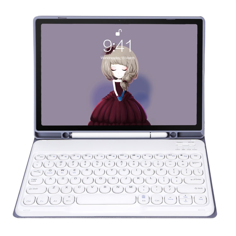 For Samsung Galaxy Tab S10 FE / S9 FE / S9 Candy Color TPU Round Keycap Bluetooth Keyboard Leather Case with Pen Slot(Purple)