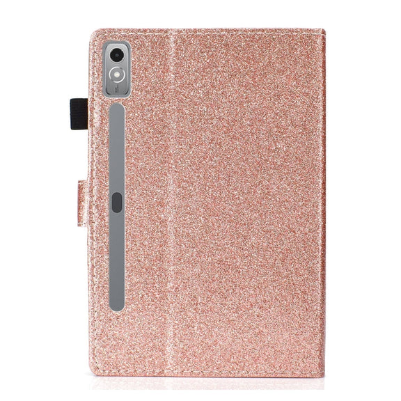 For Lenovo Tab P12 2023 / TB370FU Varnish Glitter Powder Smart Leather Tablet Case(Rose Gold)