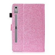 For Lenovo Tab P12 2023 / TB370FU Varnish Glitter Powder Smart Leather Tablet Case(Pink)