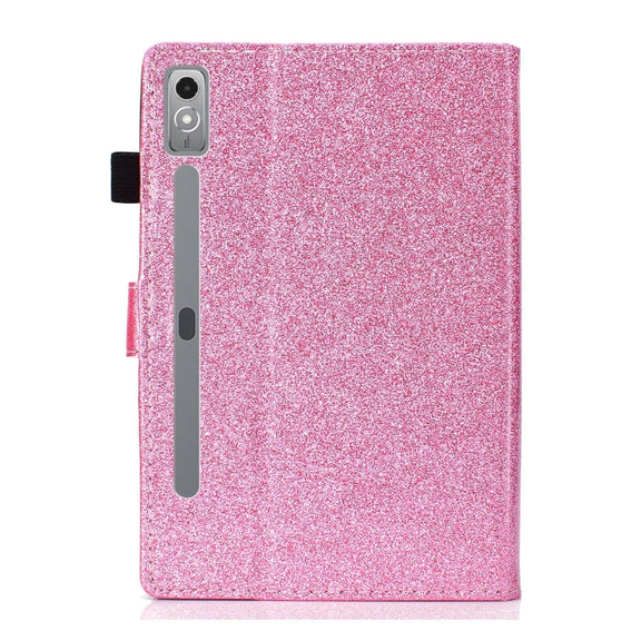 For Lenovo Tab P12 2023 / TB370FU Varnish Glitter Powder Smart Leather Tablet Case(Pink)