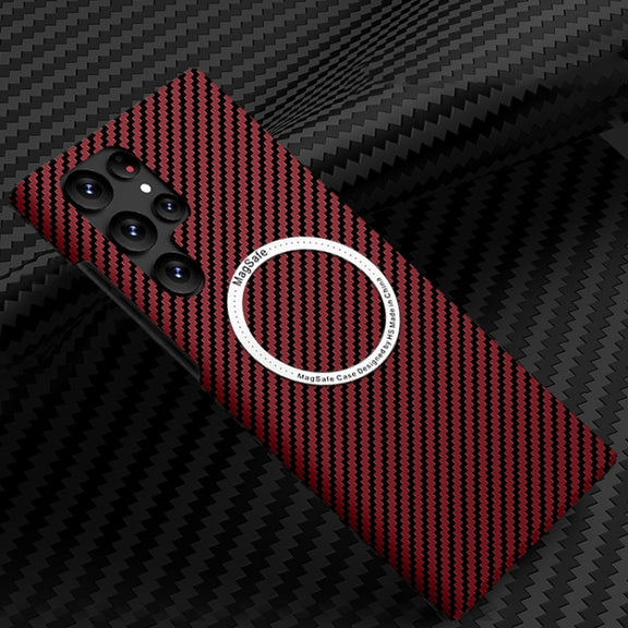 For Samsung Galaxy S25 Ultra 5G Carbon Fiber Texture MagSafe Magnetic Phone Case(Red)
