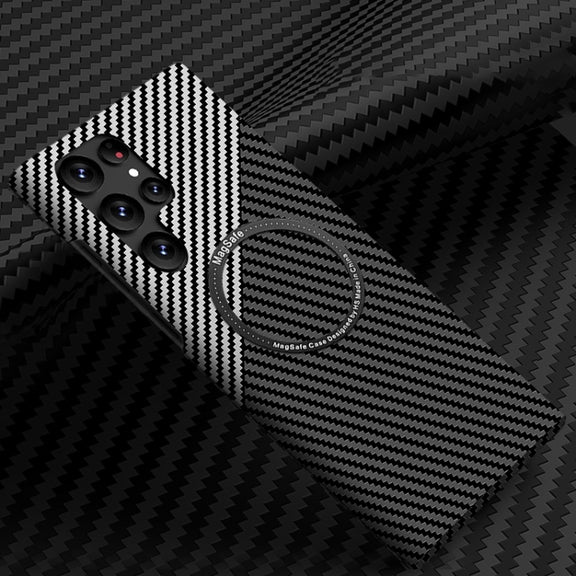 For Samsung Galaxy S25 Ultra 5G Carbon Fiber Texture MagSafe Magnetic Phone Case(Black Silver)