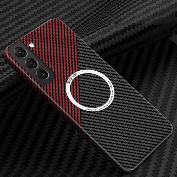 For Samsung Galaxy S25+ 5G Carbon Fiber Texture MagSafe Magnetic Phone Case(Black Red)