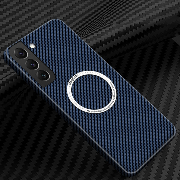 For Samsung Galaxy S25 5G Carbon Fiber Texture MagSafe Magnetic Phone Case(Blue)