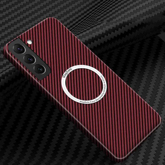 For Samsung Galaxy S25 5G Carbon Fiber Texture MagSafe Magnetic Phone Case(Red)
