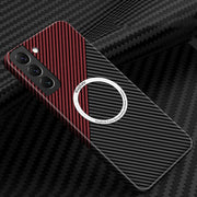 For Samsung Galaxy S25 5G Carbon Fiber Texture MagSafe Magnetic Phone Case(Black Red)