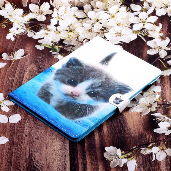 For Lenovo Tab P12 2023 / TB370FU Coloured Drawing Stitching Smart Leather Tablet Case(Blue White Cat)
