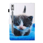 For Lenovo Tab P12 2023 / TB370FU Coloured Drawing Stitching Smart Leather Tablet Case(Blue White Cat)