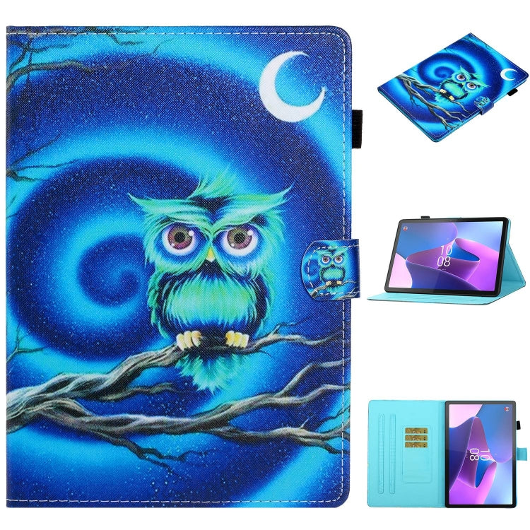 For Lenovo Tab P12 2023 / TB370FU Coloured Drawing Stitching Smart Leather Tablet Case(Moon Owl) - Lenovo by PMC TechLife | Online Shopping South Africa | PMC TechLife | Buy Now Pay Later Mobicred