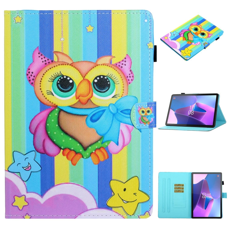 For Lenovo Tab P12 2023 / TB370FU Coloured Drawing Stitching Smart Leather Tablet Case(Rainbow Owl) - Lenovo by PMC TechLife | Online Shopping South Africa | PMC TechLife | Buy Now Pay Later Mobicred
