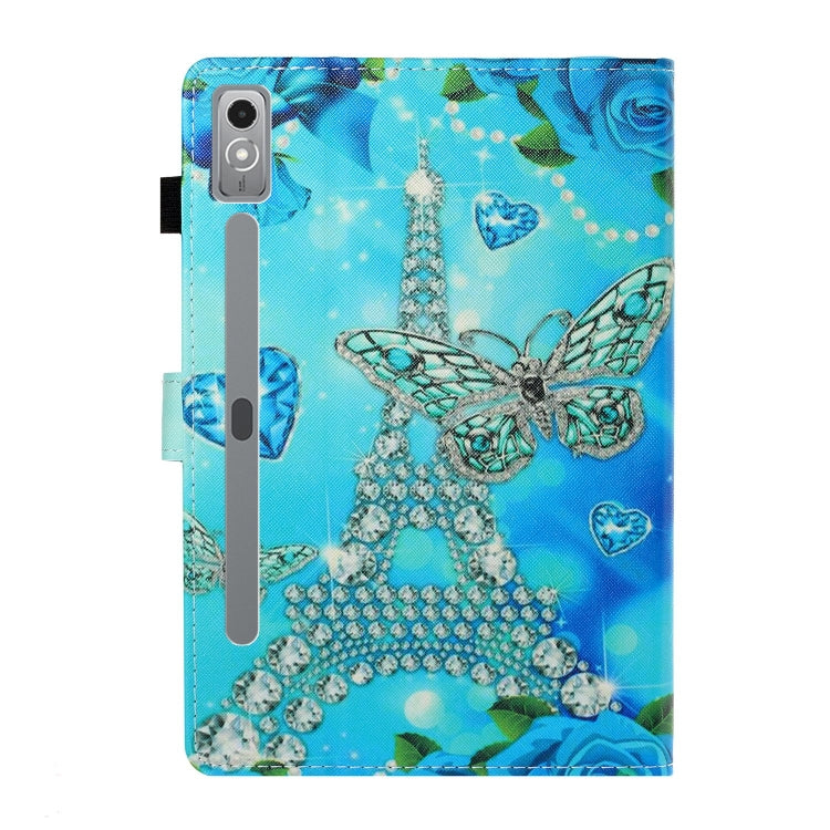 For Lenovo Tab P12 2023 / TB370FU Coloured Drawing Stitching Smart Leather Tablet Case(Butterfly Tower) - Lenovo by PMC TechLife | Online Shopping South Africa | PMC TechLife | Buy Now Pay Later Mobicred
