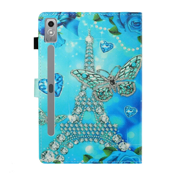 For Lenovo Tab P12 2023 / TB370FU Coloured Drawing Stitching Smart Leather Tablet Case(Butterfly Tower)