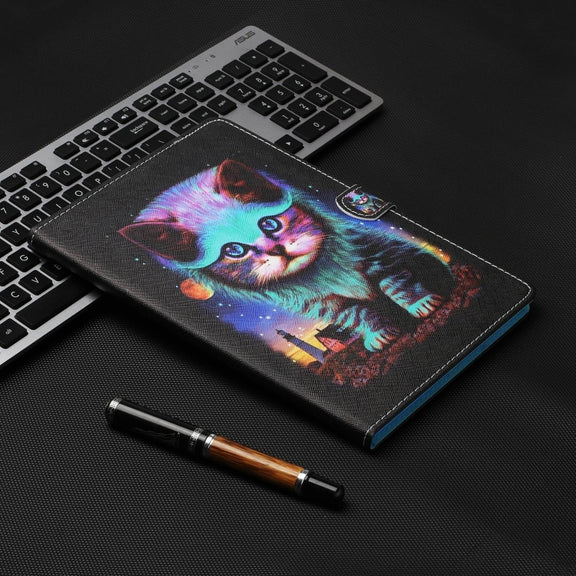For Lenovo Tab P12 2023 / TB370FU Coloured Drawing Stitching Smart Leather Tablet Case(Night Cat)