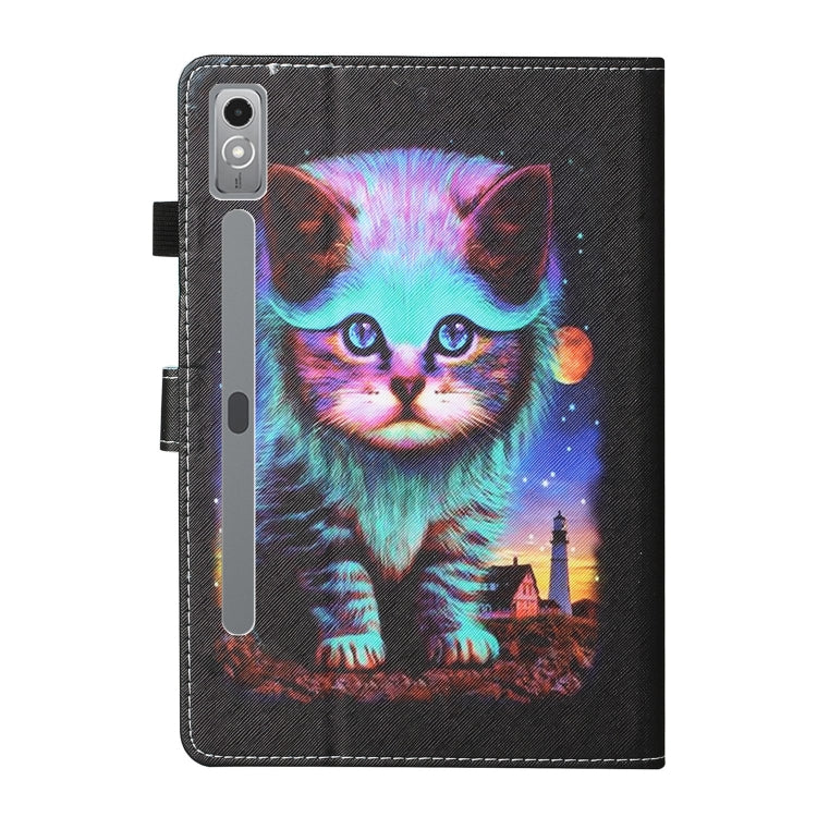 For Lenovo Tab P12 2023 / TB370FU Coloured Drawing Stitching Smart Leather Tablet Case(Night Cat) - Lenovo by PMC TechLife | Online Shopping South Africa | PMC TechLife | Buy Now Pay Later Mobicred
