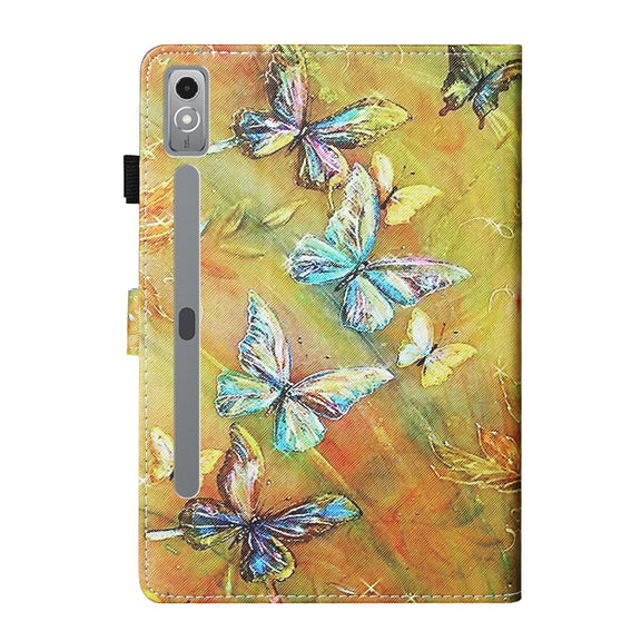 For Lenovo Tab P12 2023 / TB370FU Coloured Drawing Stitching Smart Leather Tablet Case(Butterfly)