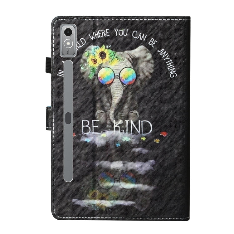 For Lenovo Tab P12 2023 / TB370FU Coloured Drawing Stitching Smart Leather Tablet Case(Glasses Elephant) - Lenovo by PMC TechLife | Online Shopping South Africa | PMC TechLife | Buy Now Pay Later Mobicred