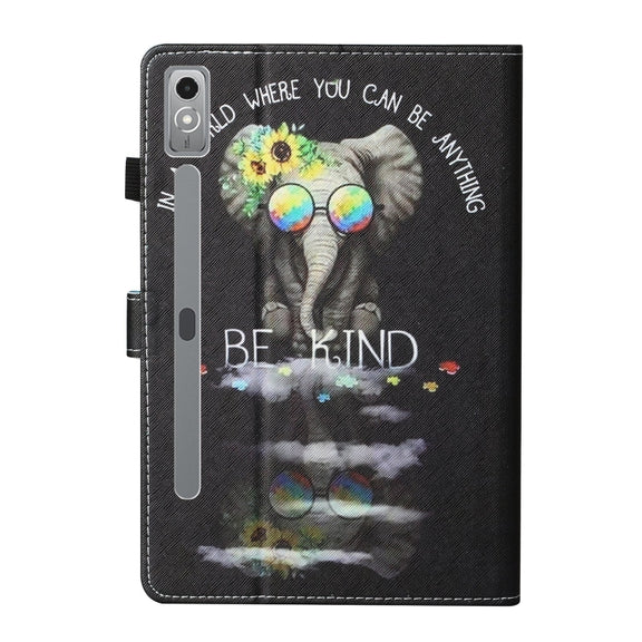 For Lenovo Tab P12 2023 / TB370FU Coloured Drawing Stitching Smart Leather Tablet Case(Glasses Elephant)