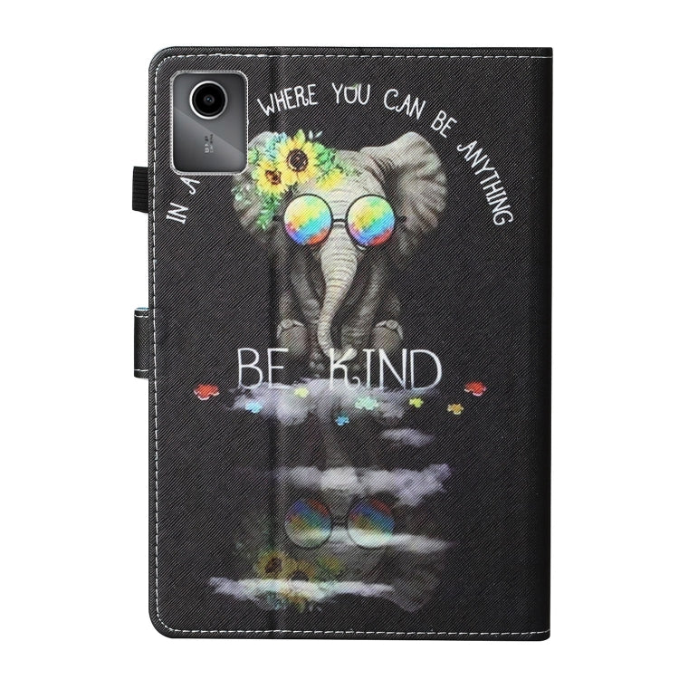 For Lenovo Tab M11/ Xiaoxin Pad 11 2024 Coloured Drawing Stitching Smart Leather Tablet Case(Glasses Elephant) - Lenovo by PMC Jewellery | Online Shopping South Africa | PMC Jewellery | Buy Now Pay Later Mobicred