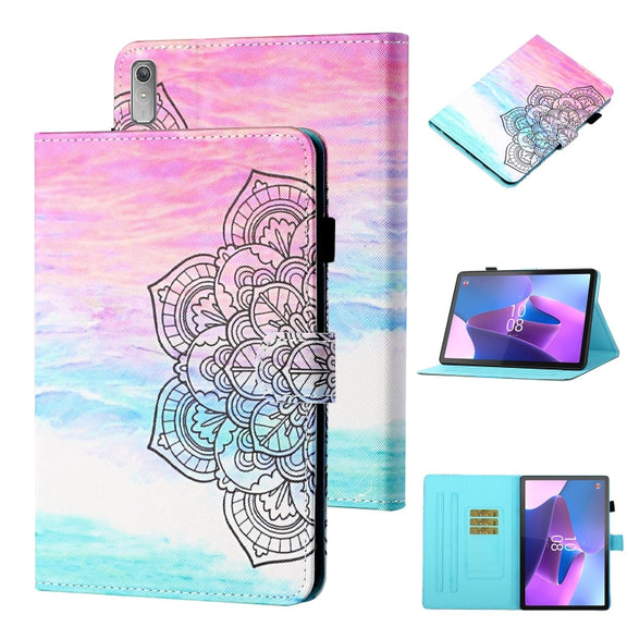 For Lenovo Tab P12 2023 / TB370FU Coloured Drawing Stitching Smart Leather Tablet Case(Colorful Mandala)
