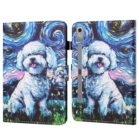 For Lenovo Tab P12 2023 / TB370FU Coloured Drawing Stitching Smart Leather Tablet Case(Oil Painting Dog)