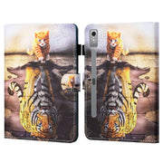 For Lenovo Tab P12 2023 / TB370FU Coloured Drawing Stitching Smart Leather Tablet Case(Cat and Tiger)