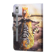For Lenovo Tab P12 2023 / TB370FU Coloured Drawing Stitching Smart Leather Tablet Case(Cat and Tiger)
